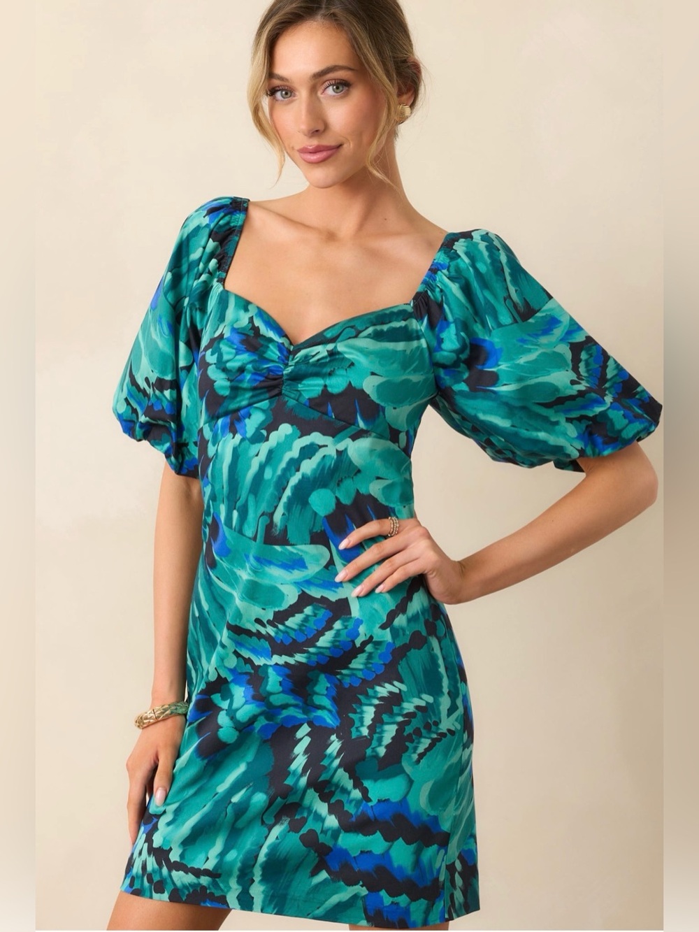 PROSPERINA HEDY BLUE MULTI ABSTRACT PRINT COTTON MINI DRESS